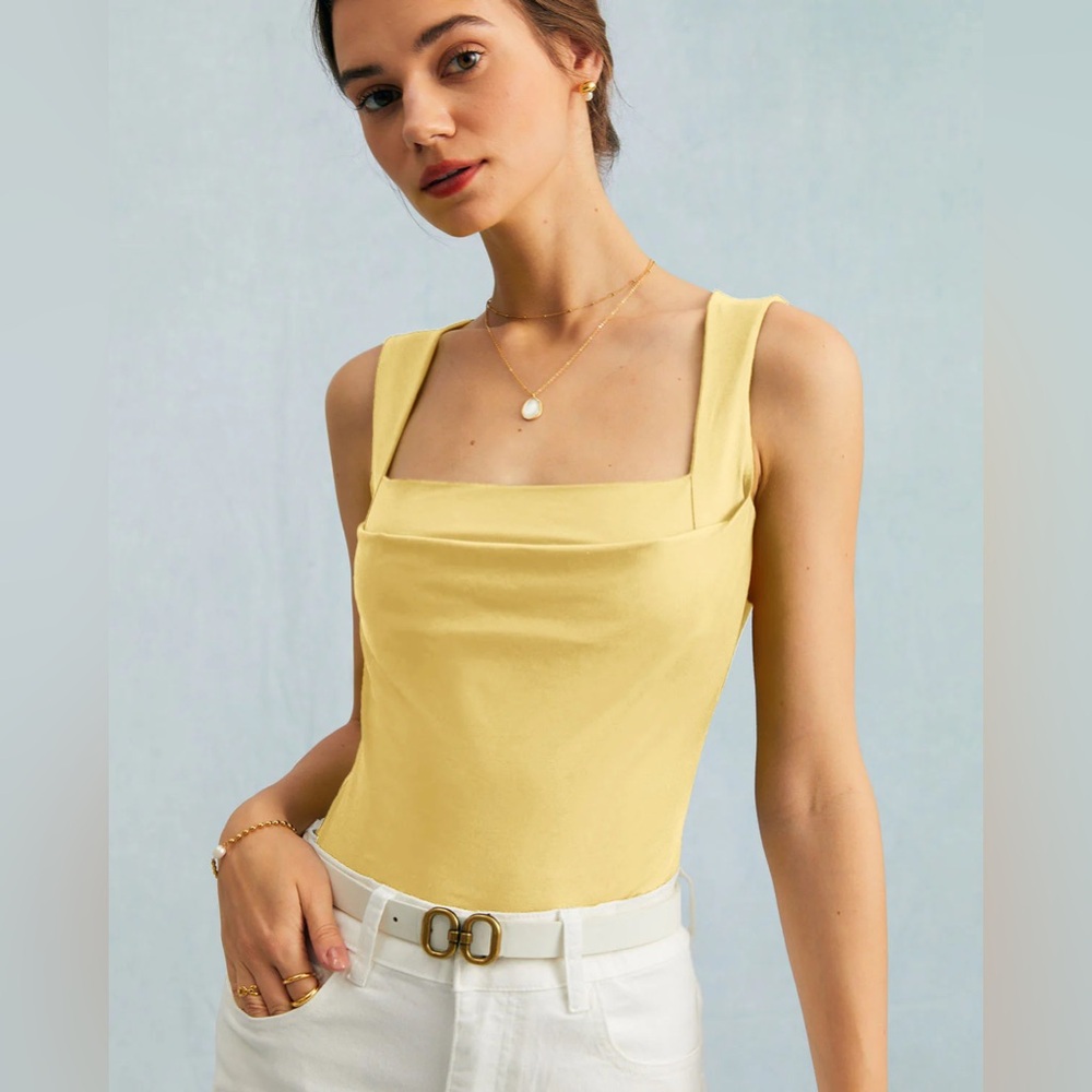 RIHOAS Yellow Square Neck Ruched Tank Top M